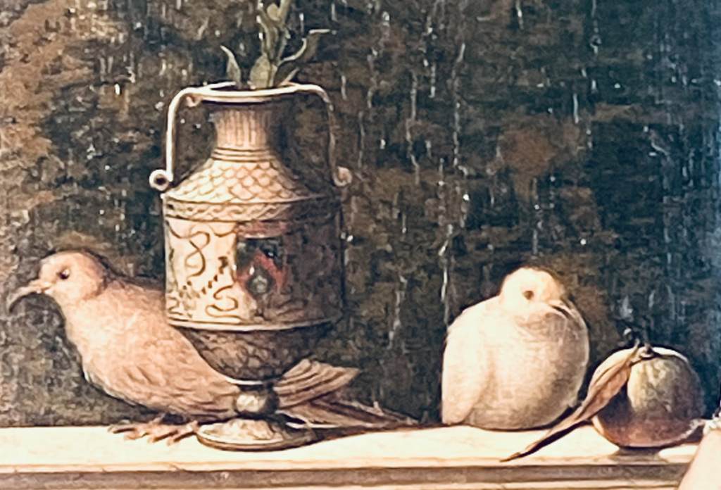 Detail from Two Venetian Ladies: a bird and a vase (?)
