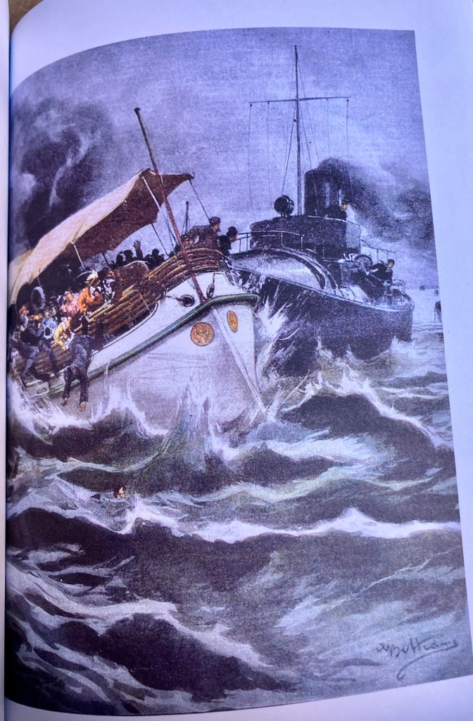 Illustration of the collision between a vaporetto and a submarine (1914)